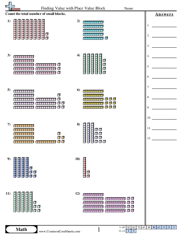 1.nbt.2c Worksheets - Place value blocks (10s and 1s) worksheet